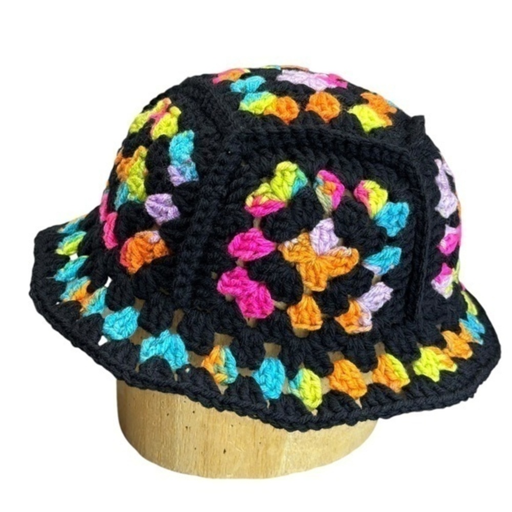 Handcrafted Crochet Bucket Hat Granny Square‎ Acrylic Yarn Handmade Knit